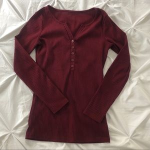 Long Sleeve V Neck Ribbed Button top